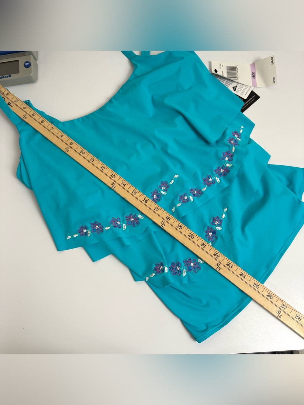 Coco Reef Sz 38DD tiered tankini top Swimsuit Blue floral embroidery - *DEFECT* - Picture 9 of 10